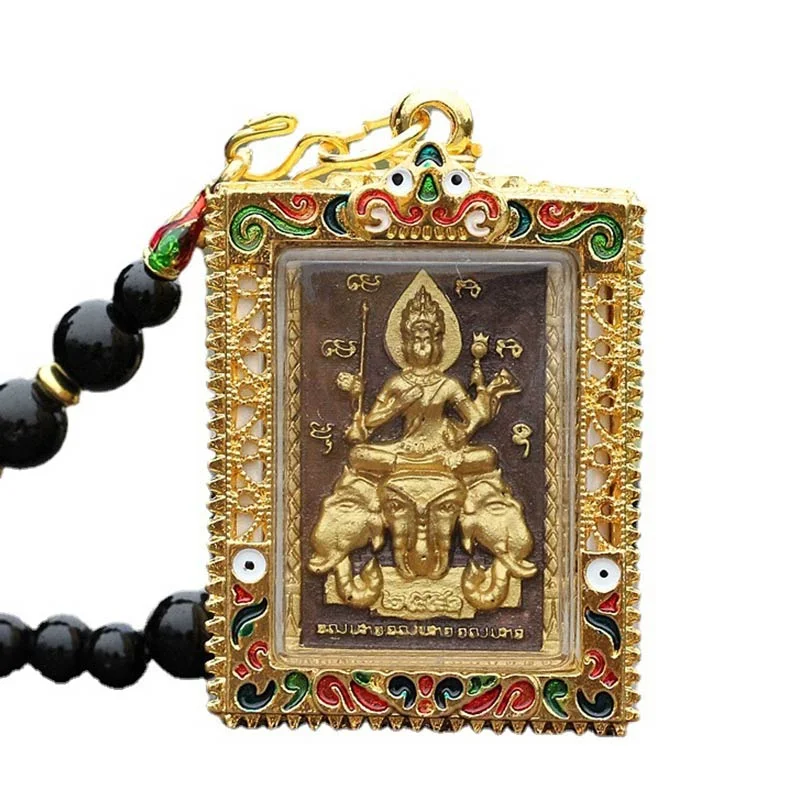 Obsidian Bead Buddha Elephant Serenity Pendant Necklace