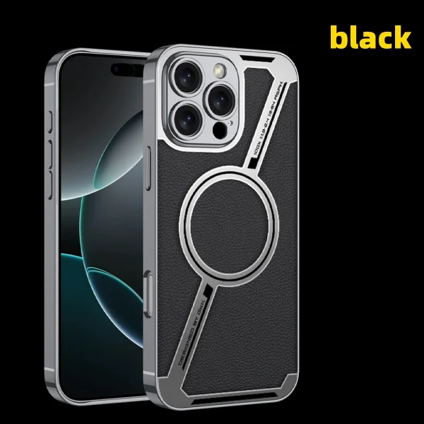 Electroplating Plain Leather Z-shaped Wireless Charging IPhone 16 Anti-fall Leather Case