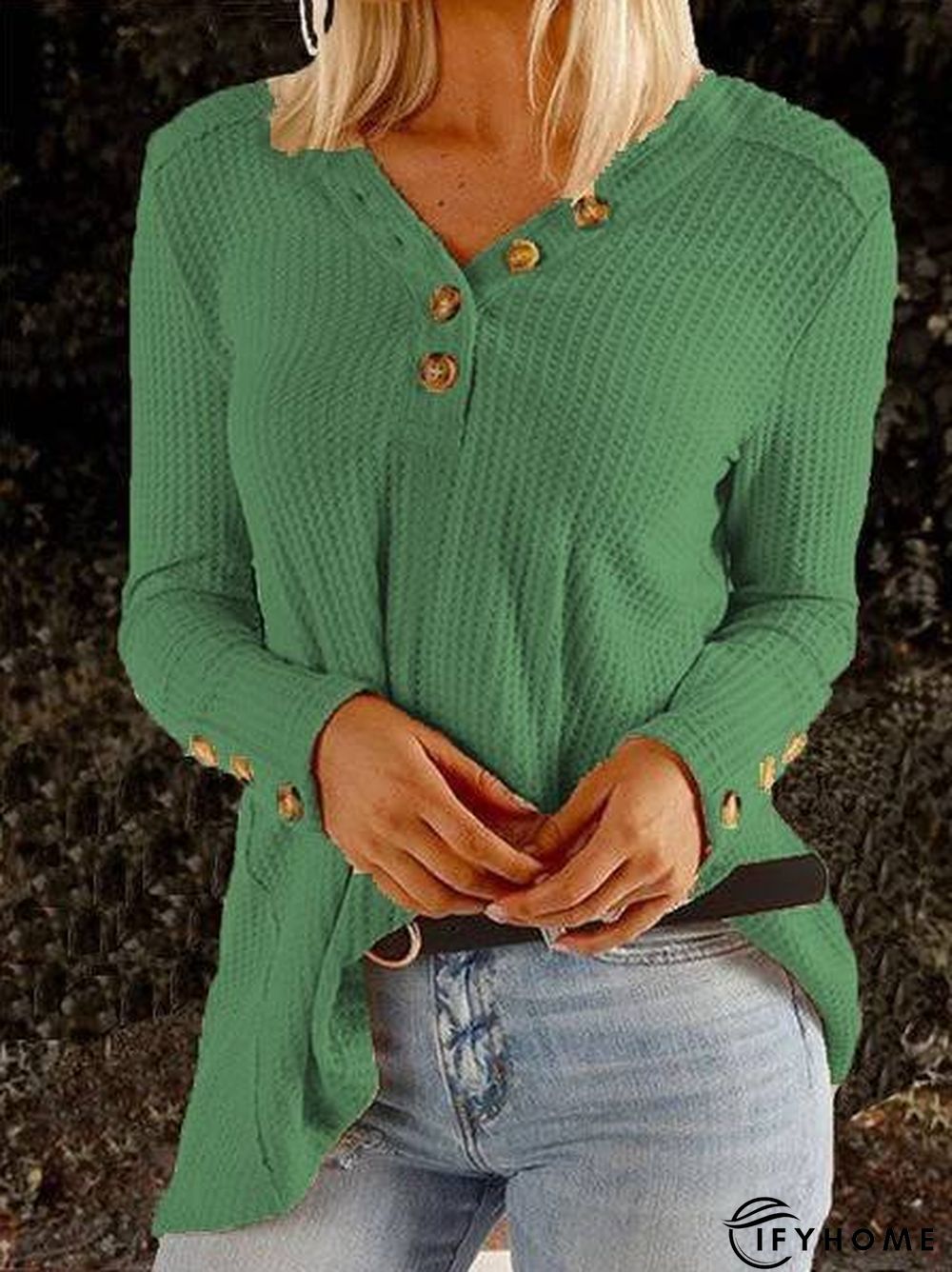 Apricot Patchwork Long Sleeve Buttoned Casual Tunic Top | IFYHOME