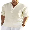 Men's Linen Shirt Henley Casual Outdoor Shirt Long Sleeve Plain Collar Casual Hawaiian Clothing by Inlyline
