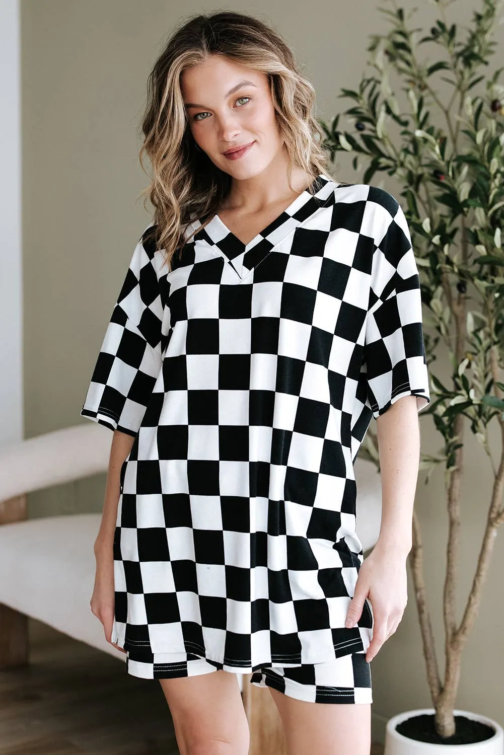 Checker Tee and Shorts Lounge Set