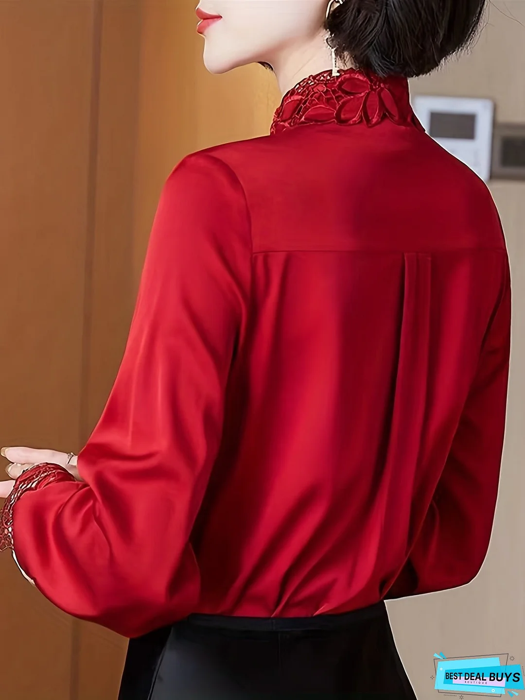 Hollow Out Button Up Shirt, Long Sleeve Casual Top For All Season, Women's Clothing