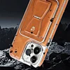 Magnetic Card Holder For Apple 15pro Mobile Phone Protective Cover Genuine Leather Full Cover Anti-Fall