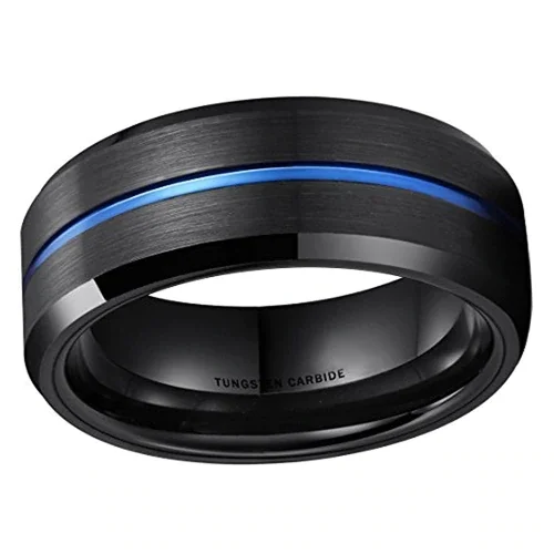 Women's Or Men's Tungsten Carbide WWedding Band Matching Rings,Black Matte Finish with Blue Line Groove,Beveled Edge Ring With Mens And Womens For Width 4MM 6MM 8MM
