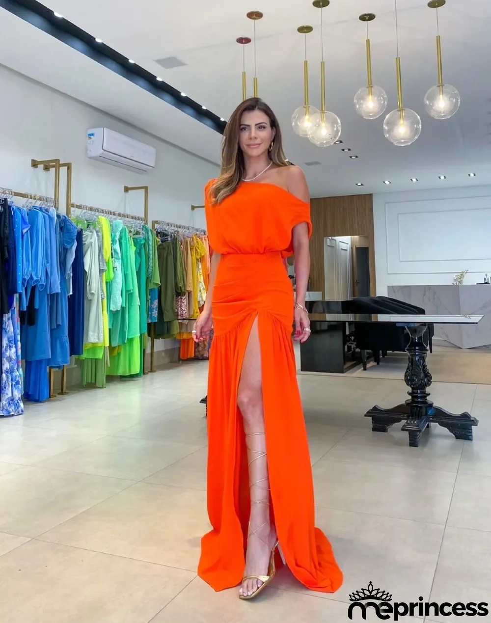 Solid Sexy Slash Shoulder Off-Shoulder Slim Waist Slit Gown Dress