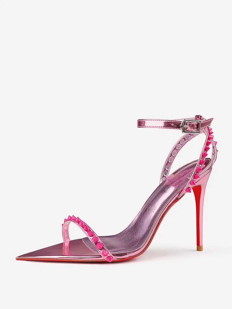 100mm Women's Open Toe Pointed Sandals High Heel Pumps Patent Red Bottoms Party Shoes
