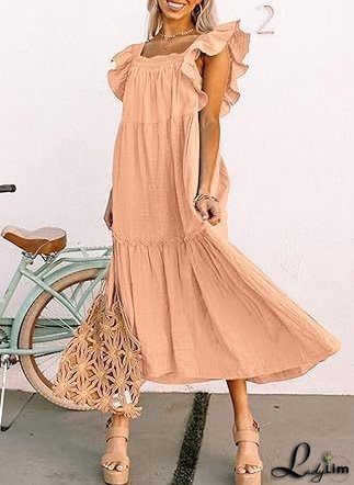 Square Collar Off-the-Shoulder Pleated Dress for Women