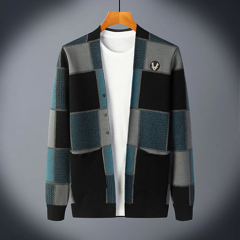 knitted cardigan color block sweater