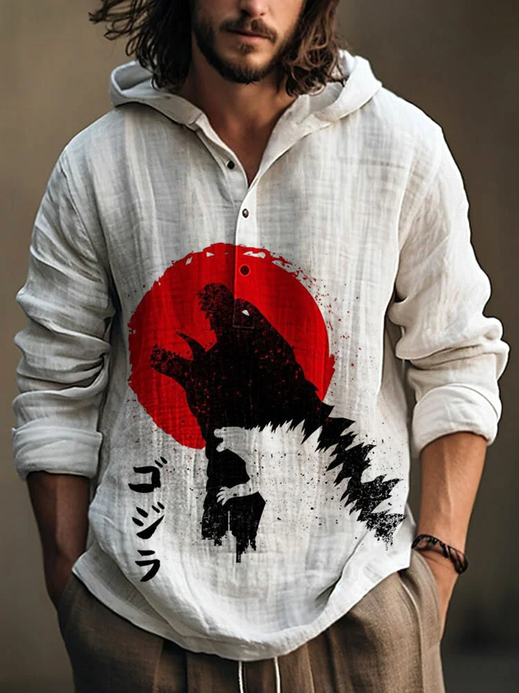 Japanese Art Ocean Monsters Print Cotton Blend Hoodie
