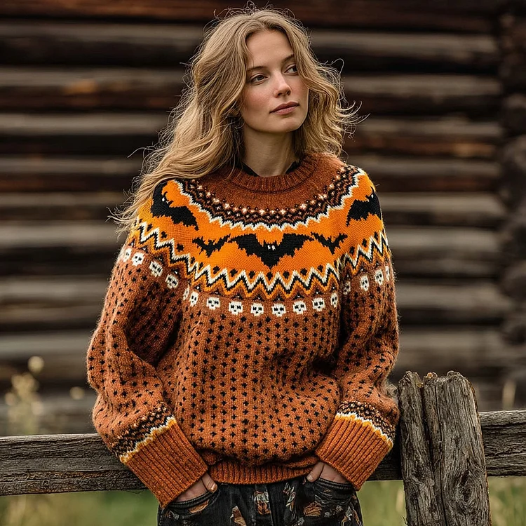 Vintage Fairman Island Halloween Bat Crew Neck Sweater