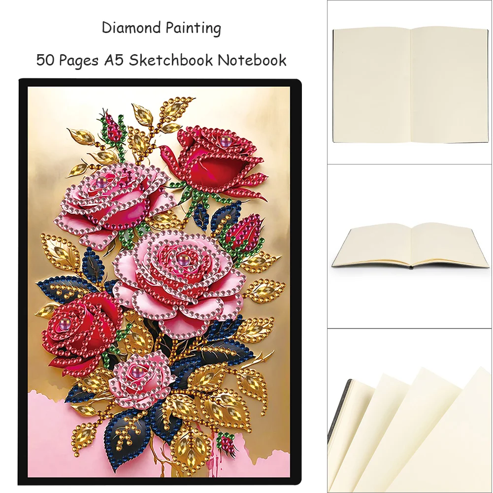5D DIY Special Shaped Rose 50 Pages Diamond Painting Notebook for Adults Beginners