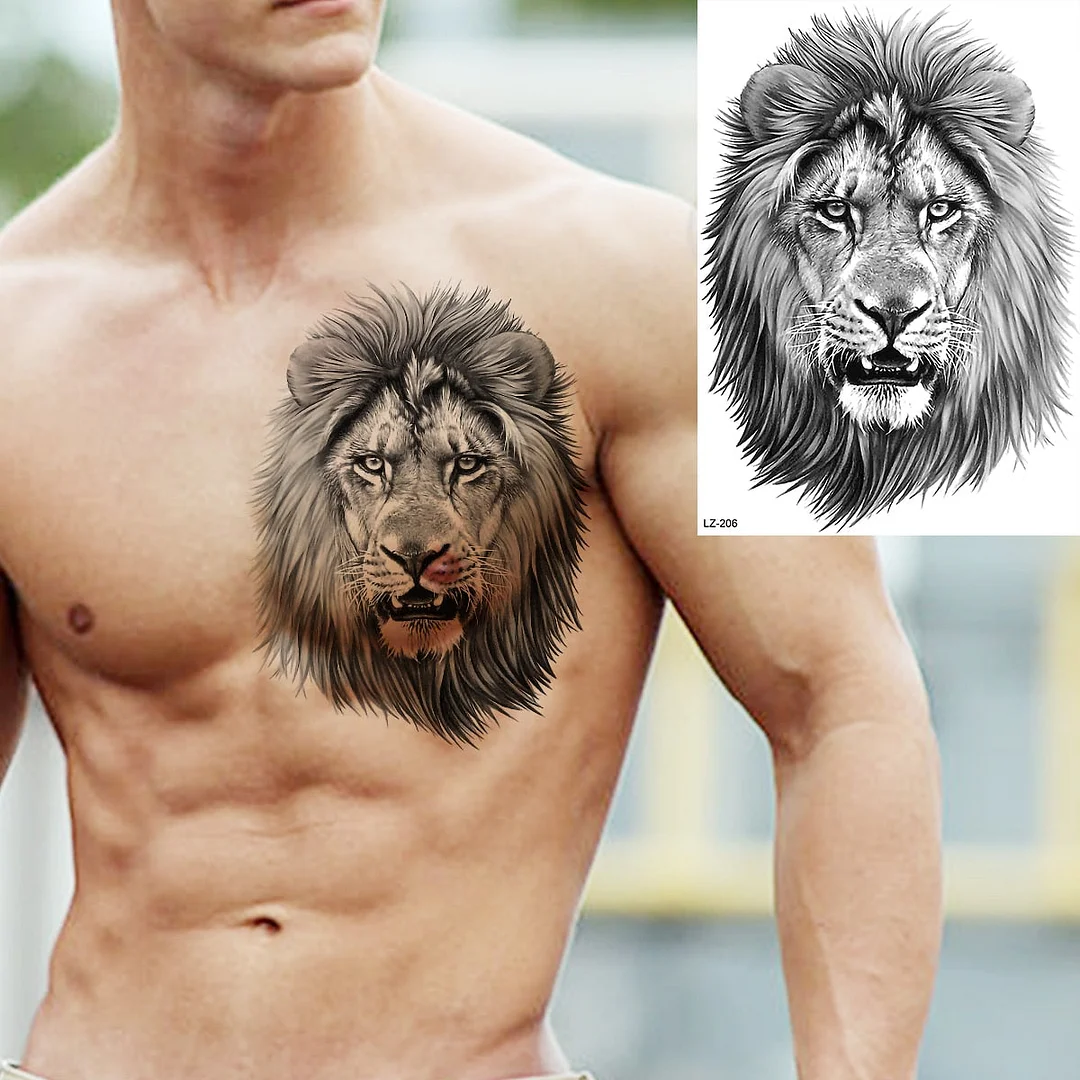Black Spartan Warrior Temporary Tattoos For Men Adults Realistic Lion Tiger Maori Knight Fake Tattoo Sticker Chest Tatoos 3D