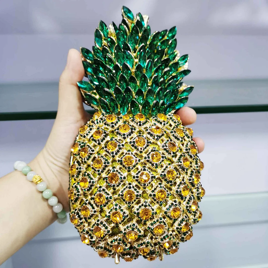 Luxury Crystal Green Pineapple Evening Bags Ladies Party Purse Chain Clutch Bags Female Diamond Handbags SM37