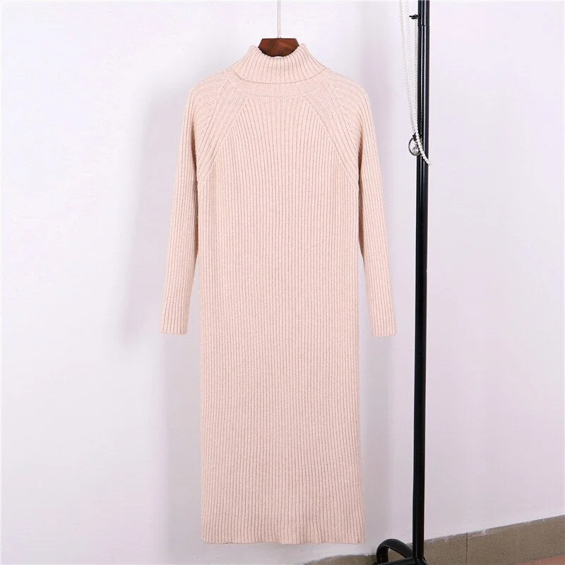 2019 New Autumn Winter turtleneckknitted Sweater Dress Women Sweater dress Show thin ladies Winter Sweater Dress