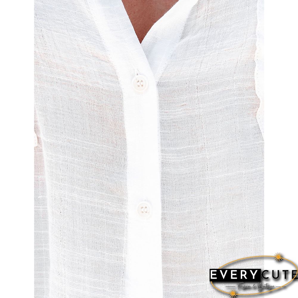 White Solid Button Bat Long Sleeve Shirt