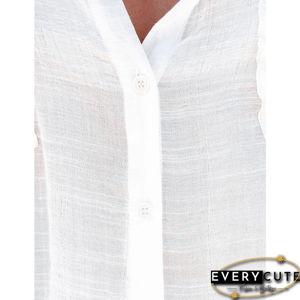 White Solid Button Bat Long Sleeve Shirt