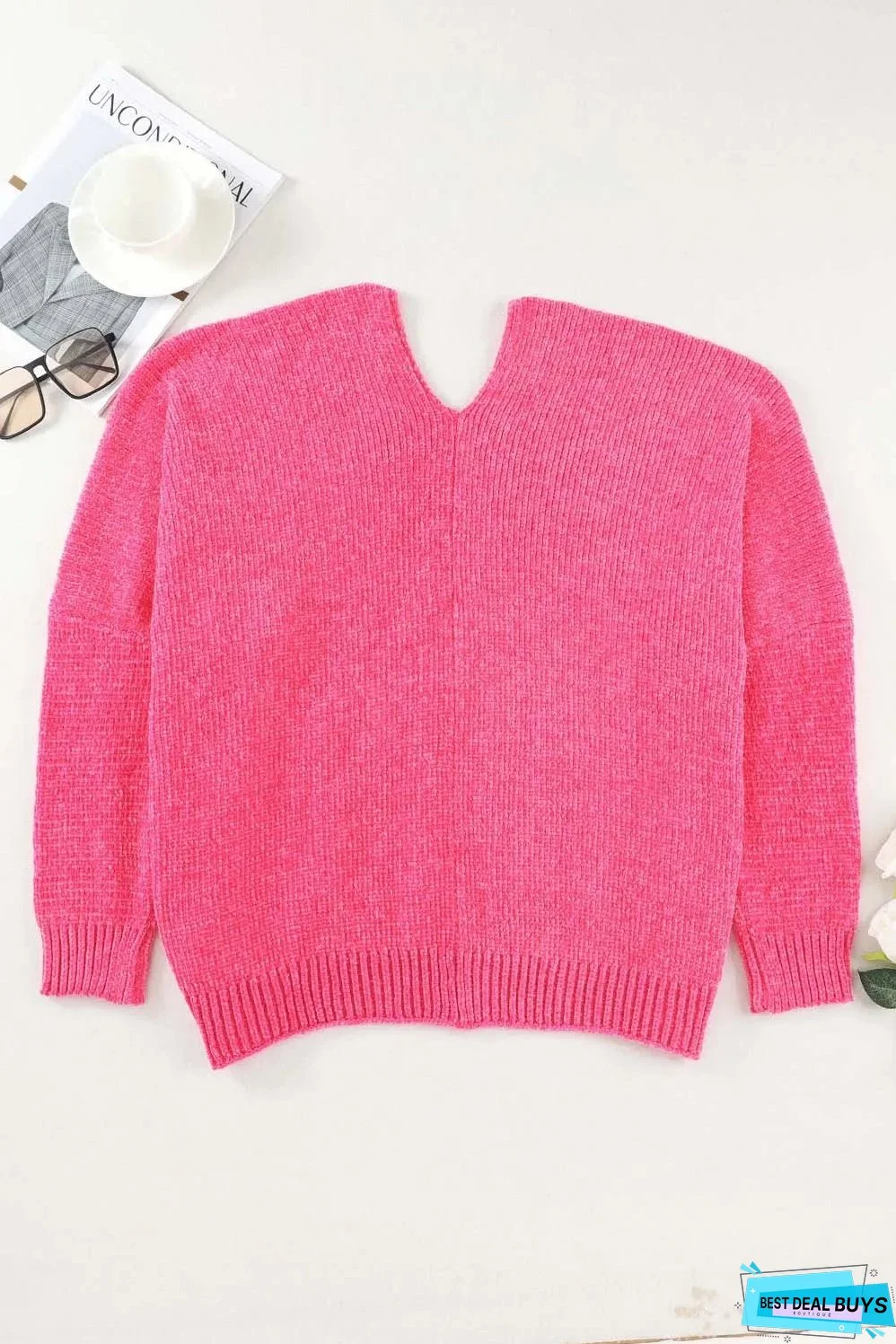 Rose Buttons Front Pocketed Sweater Cardigan