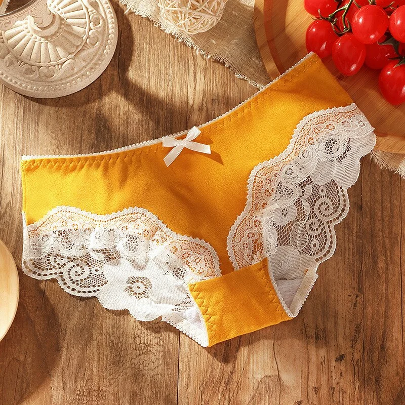 Women's Cotton Underwear Plus Size Women's Bow Panties Sexy Lace Underpants Mid Waist Hollow Out Briefs Female Sexy Lingerie