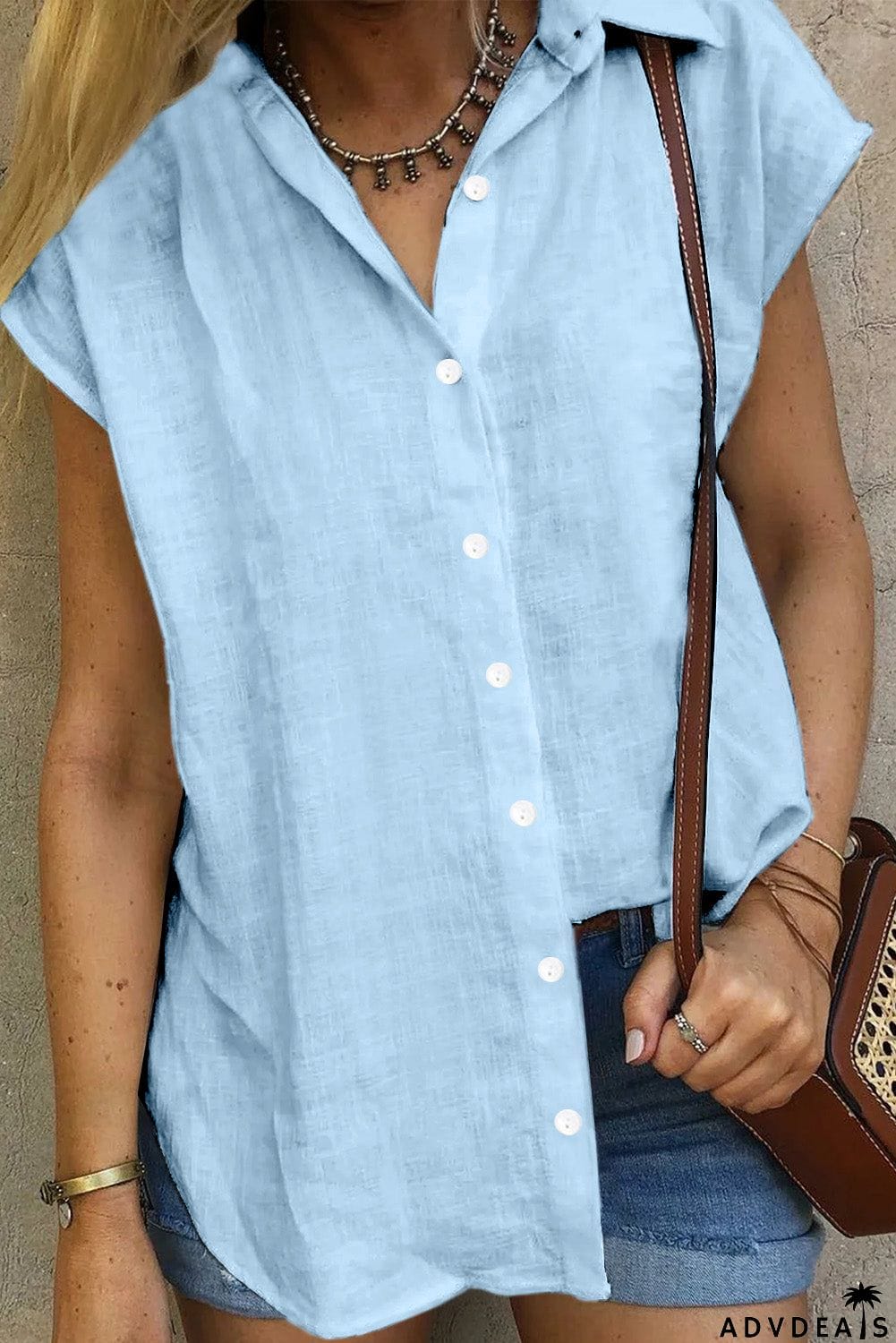 Turn-down Collar Button Front Tank