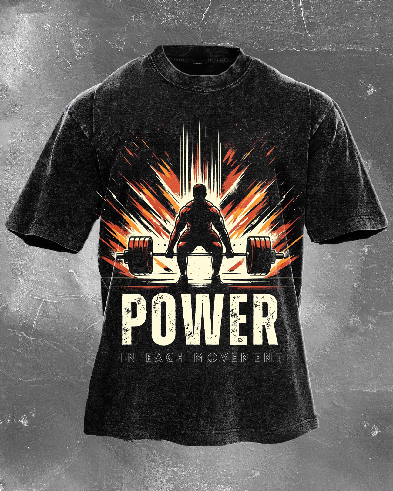 Power In Each Movement Retro Washed T Shirt