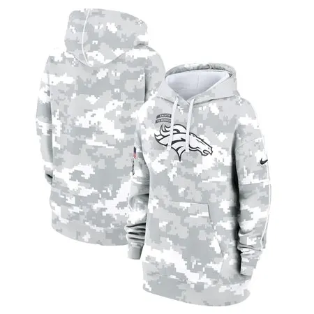 Women's Denver Broncos  Arctic Camo 2024 Salute To Service Club Fleece Pullover Hoodie