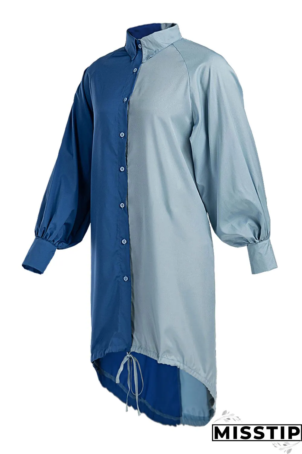Grey Fashion Casual Plus Size Solid Patchwork Asymmetrical Turndown Collar Shirt Dress