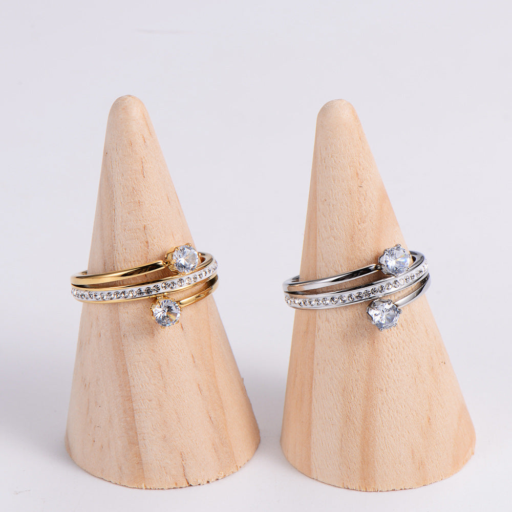 Elegant Stainless Steel Zircon Inlay Rings