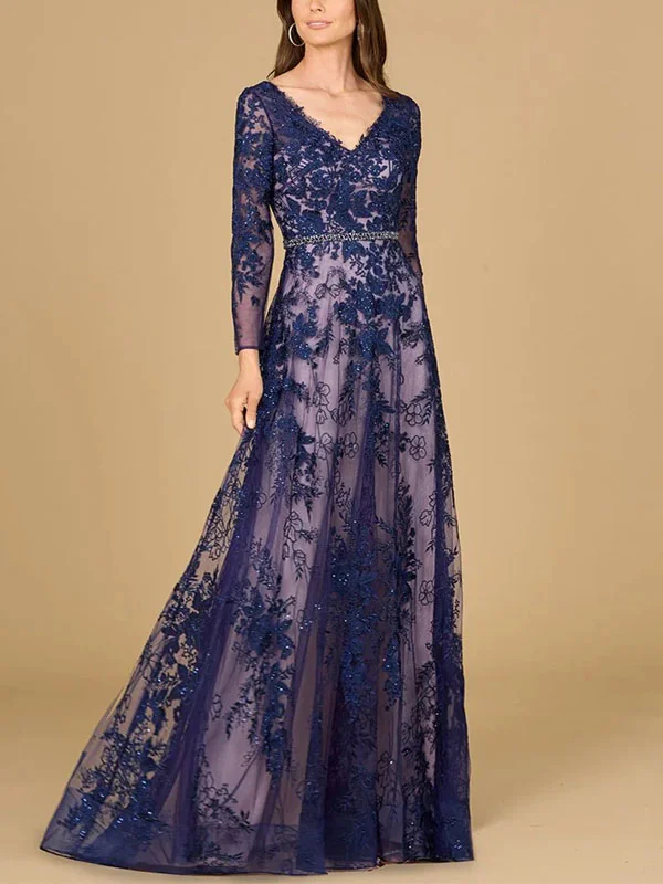V-Neck Lace Solid Color Maxi Dress