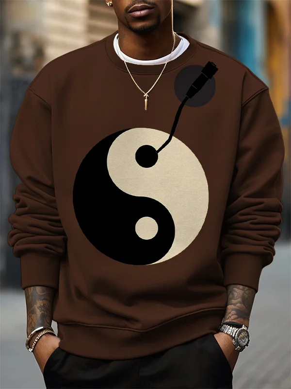 Men's Tai Chi Yin Yang Record Graphic Print Cotton Casual Sweatshirt