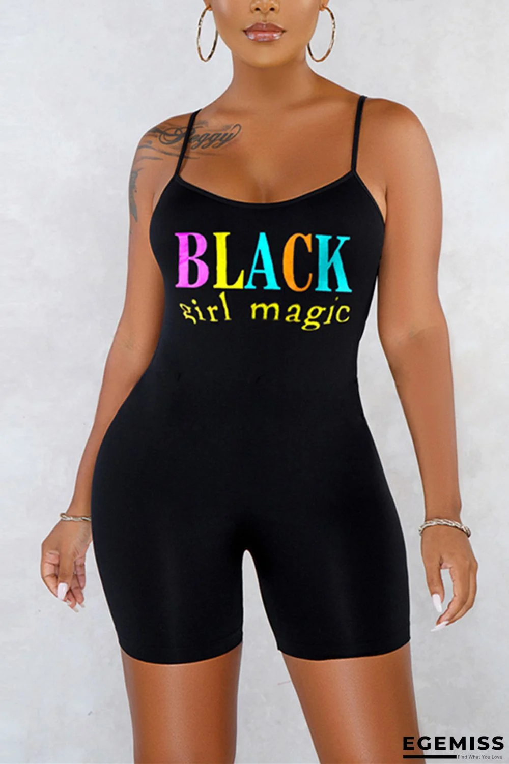 Black Sexy Fashion Print Sleeveless Romper | EGEMISS