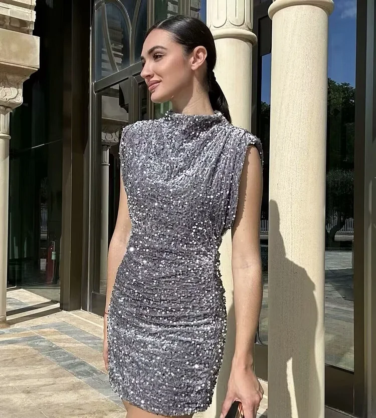 Sequin Mini Dress with Shoulder Pads ✨Buy 2 Free Shipping