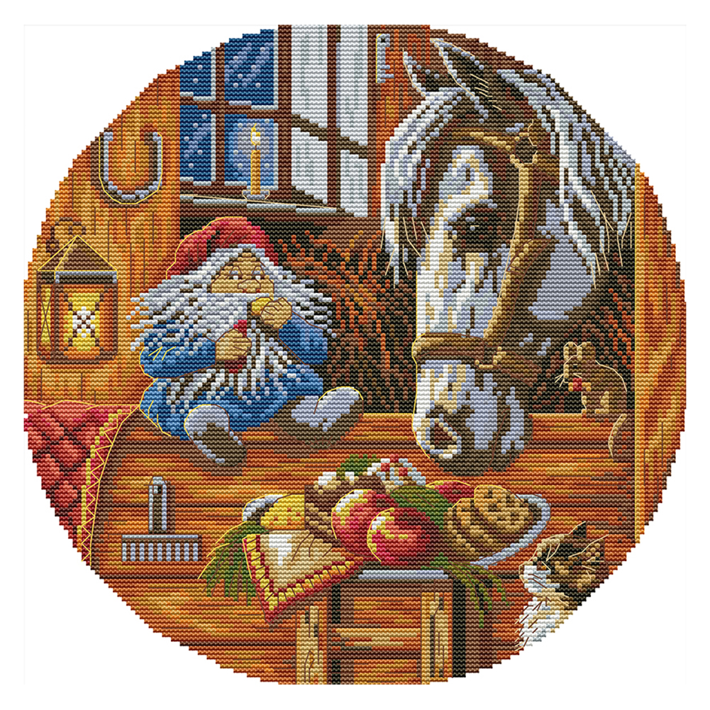 

Dwarf Feeding Horse - 14CT Stamped Cross Stitch - 34*34CM, 501 Original