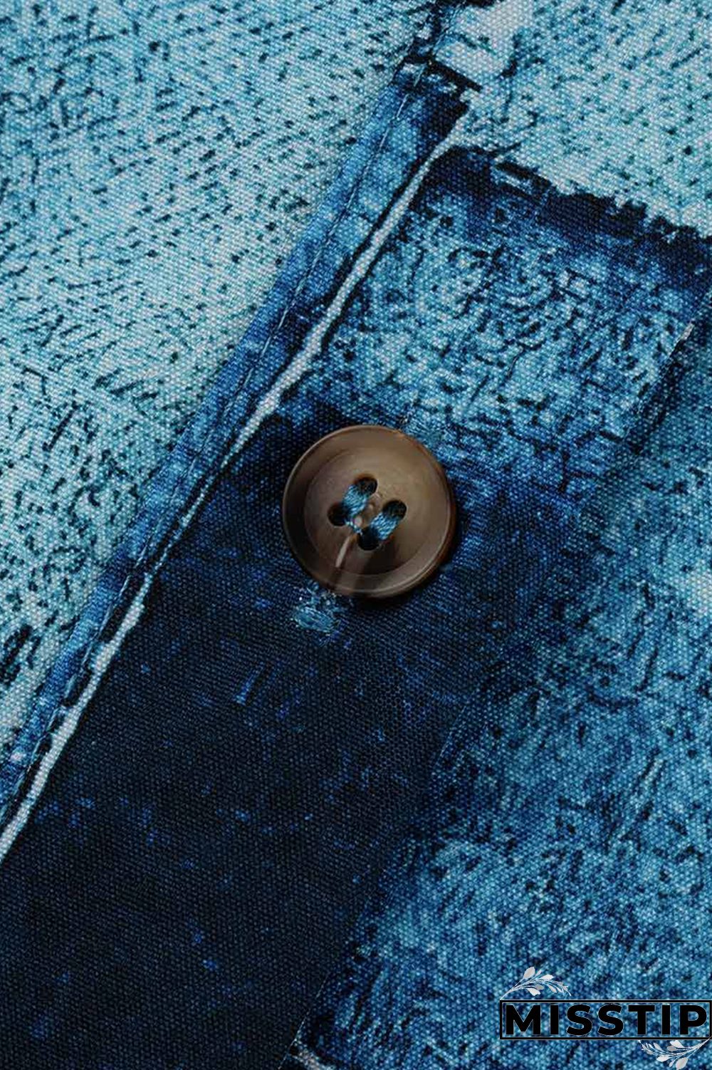 Blue Fashion Casual Print Patchwork Turndown Collar Shirt Dress