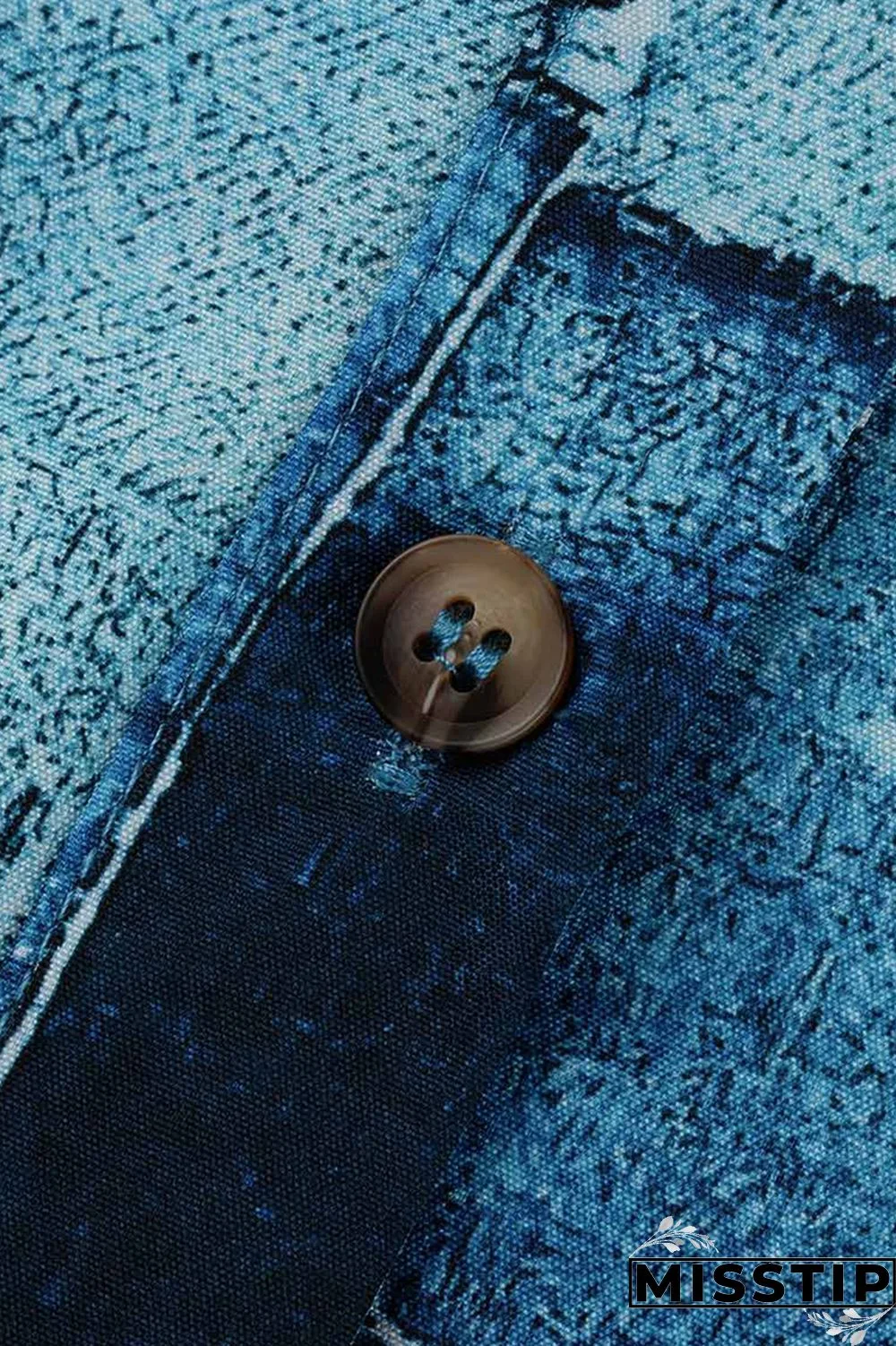 Blue Fashion Casual Print Patchwork Turndown Collar Shirt Dress