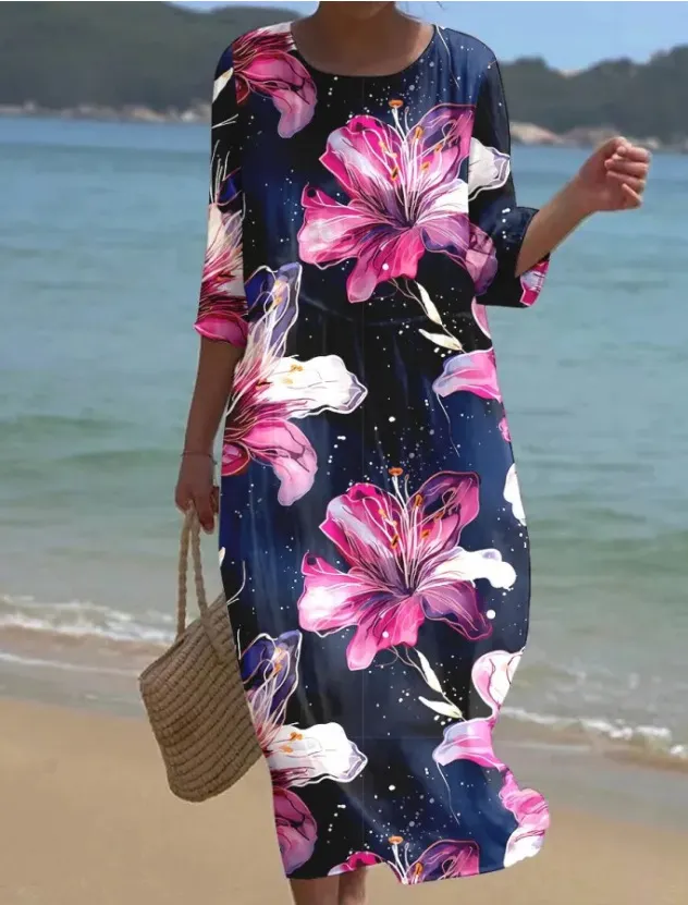 Churchf Churchf New Women's Floral Art Print Leisure Vacation Dress