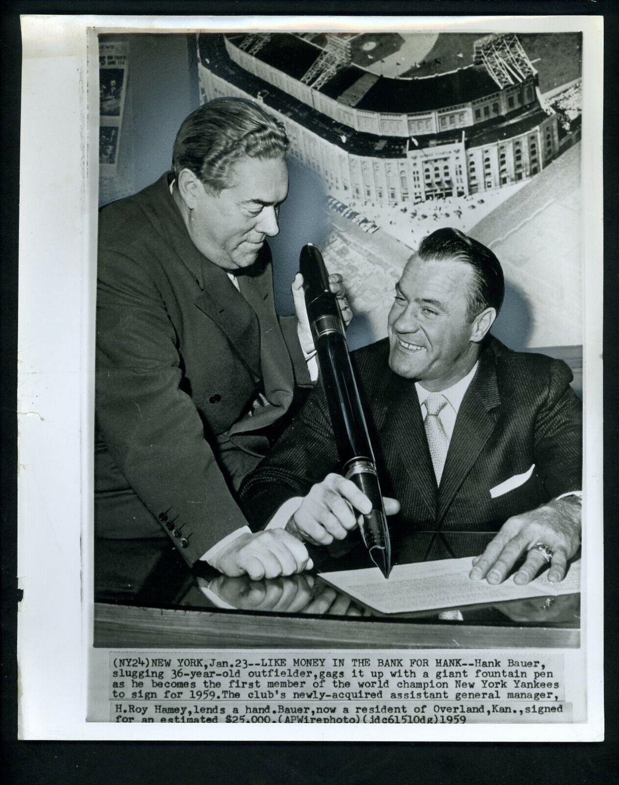 Hank Bauer & Roy Hamey 1959 Press Photo Poster painting New York Yankees