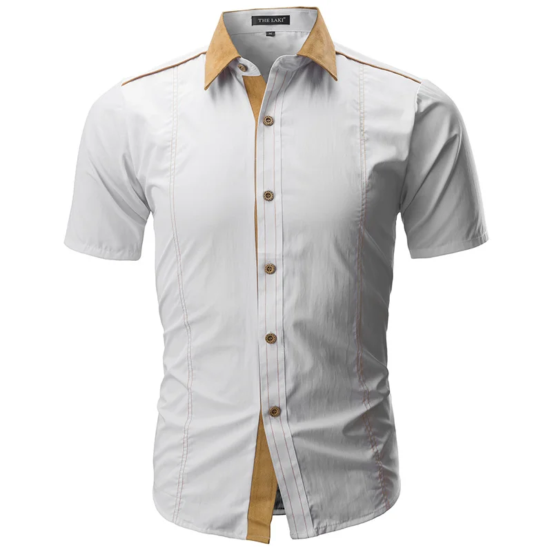 Men's casual stitching suede collar shirt