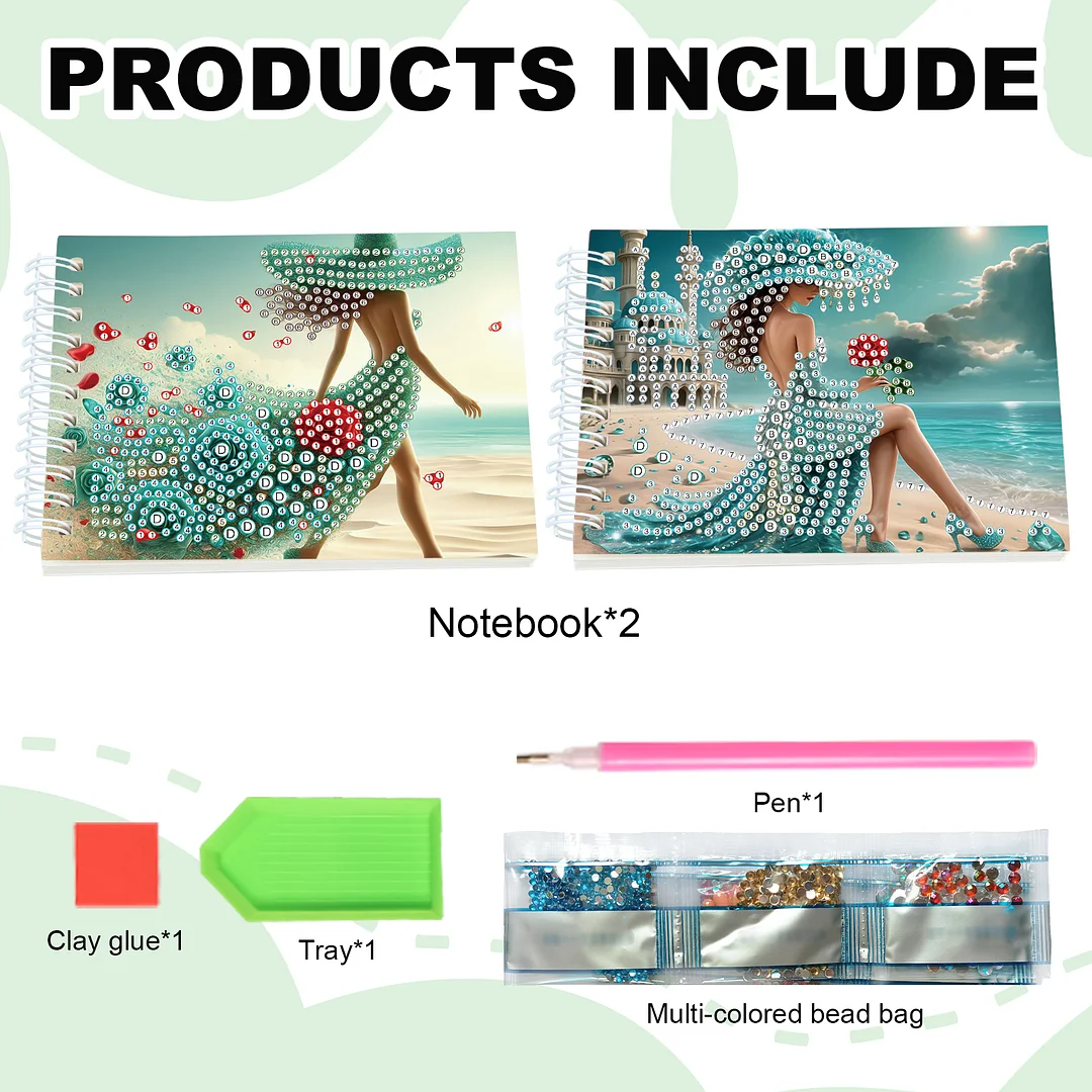 2 Pack Elegant Skirt Lady DIY Diamond Art Spiral Notebook Kit 80Pages No Lines