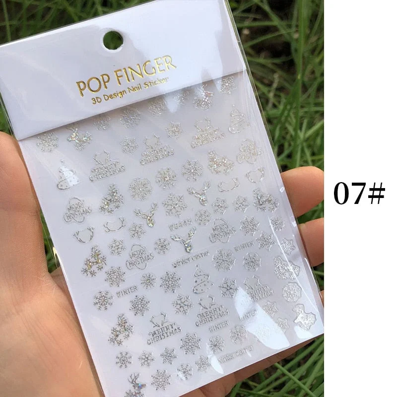 1 Sheet New Roman English Alphabet Number 3D Nail Stickers Christmas Animals iridescent Gold Silver Word Small Letters Nail