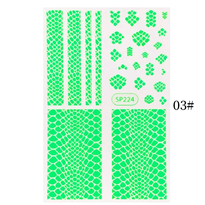 1PC Zebra Serpentine 3D Nail Stickers Fluorescence Green Leopard Prints Sliders Animal Skins Nail Art Decoration For Manicures