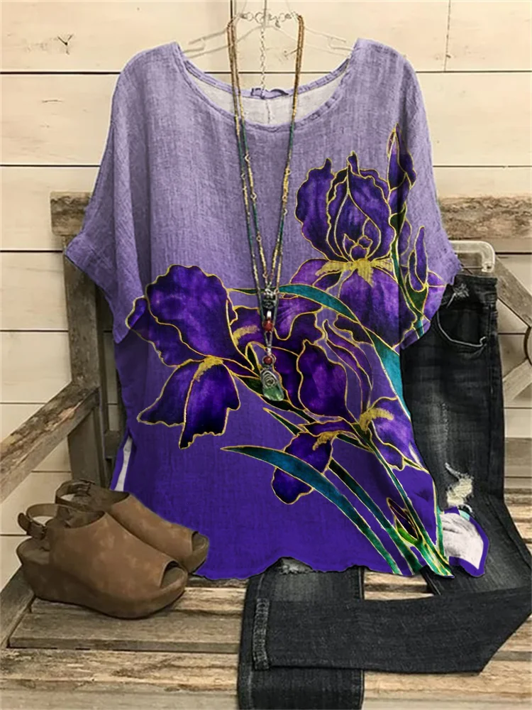 Purple Irises Gradient Comfy Woven Tunic