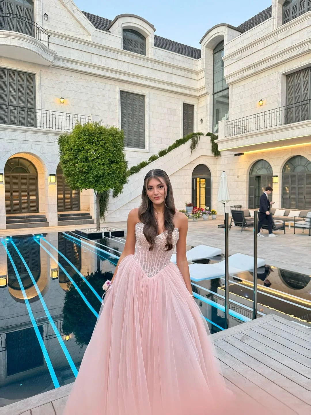 Princess Pink Sweetheart Beaded Sleeveless Tulle Prom Dress YK0206