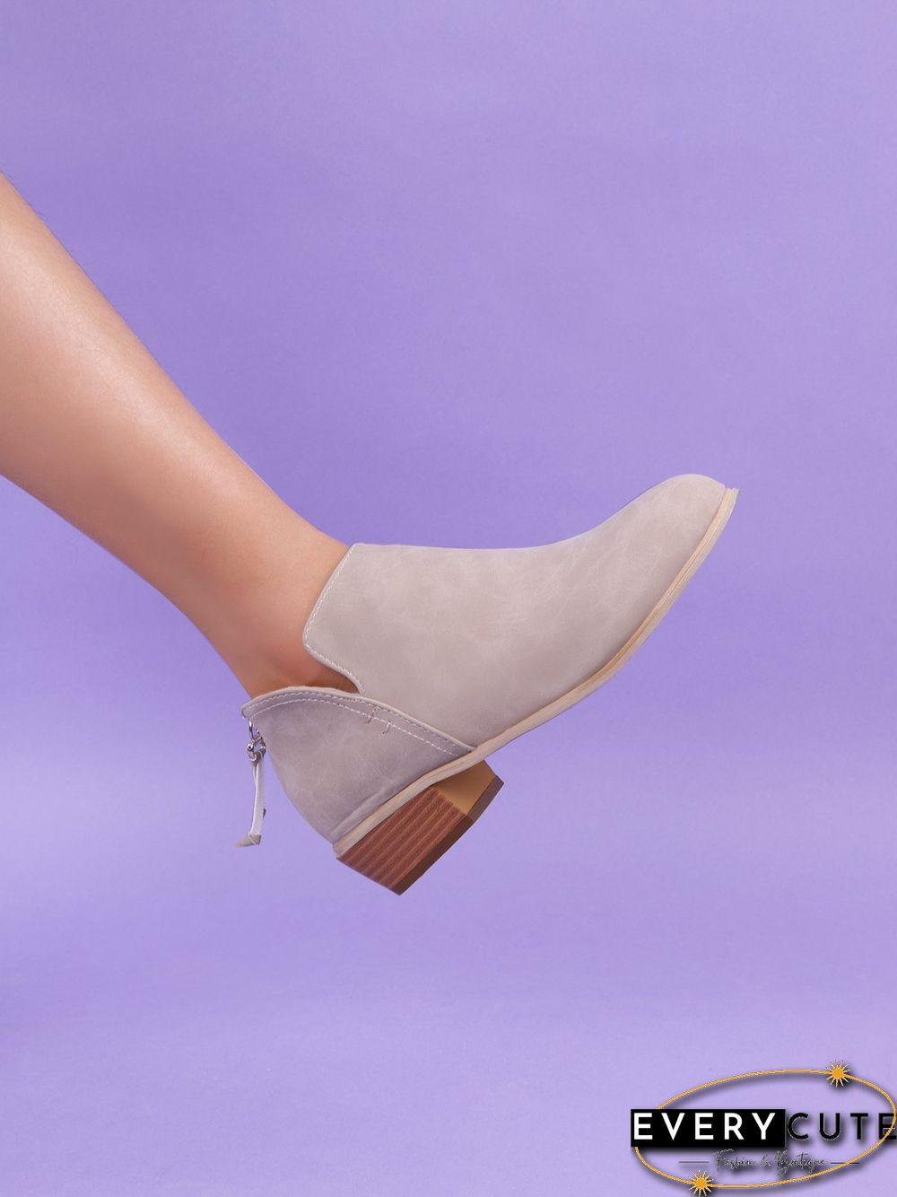 Pu Chunky Heel Zipper Pumps