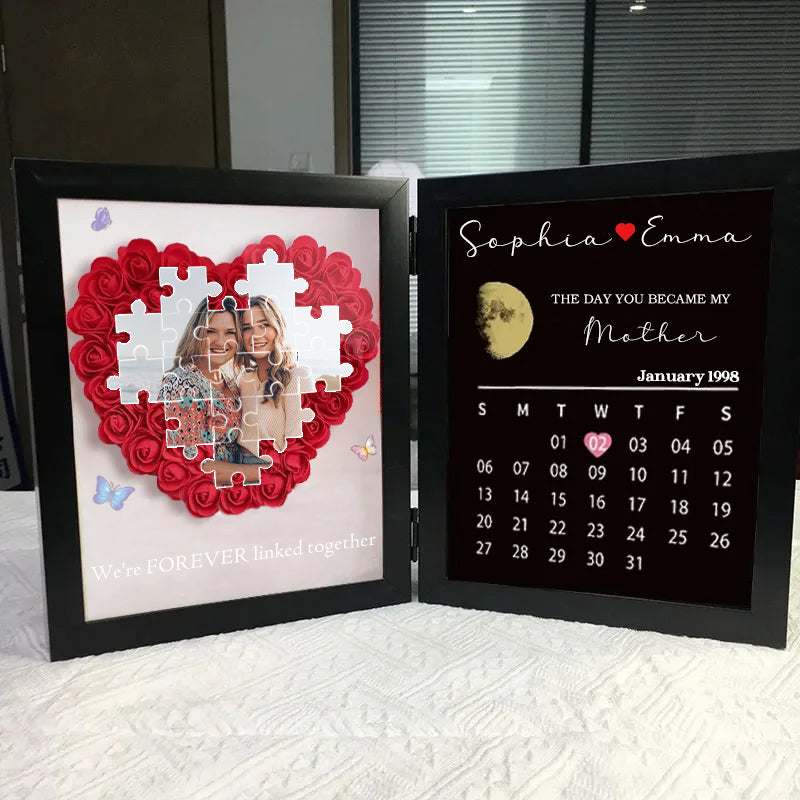 Loveyoufancy Personalized Puzzle Photo Flower Shadow Box With Real Moon Phase Calendar
