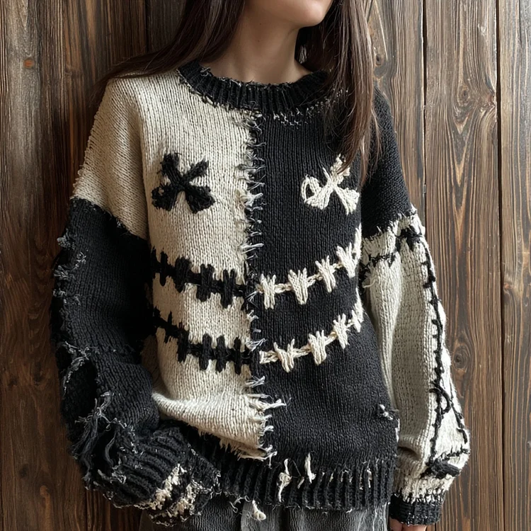 Women's Halloween Patchwork Cozy Pullover Knit Sweater