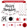 Birthday Decorations, NO DIY, Pre-Strung Happy Birthday Banner with Honeycomb Balls, Hanging Swirls, Circle Dots Garland, Happy Birthday Party Decorations for Women Men Boys Girls (Red & Black)