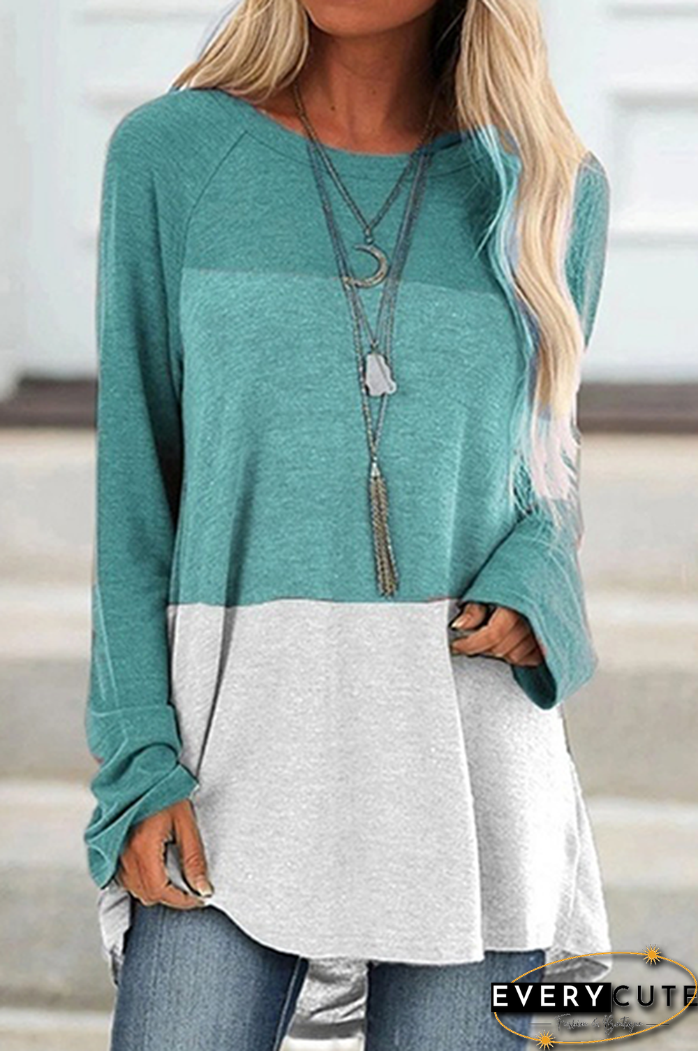 Casual Patchwork Basic Contrast O Neck Tops(6 Colors)