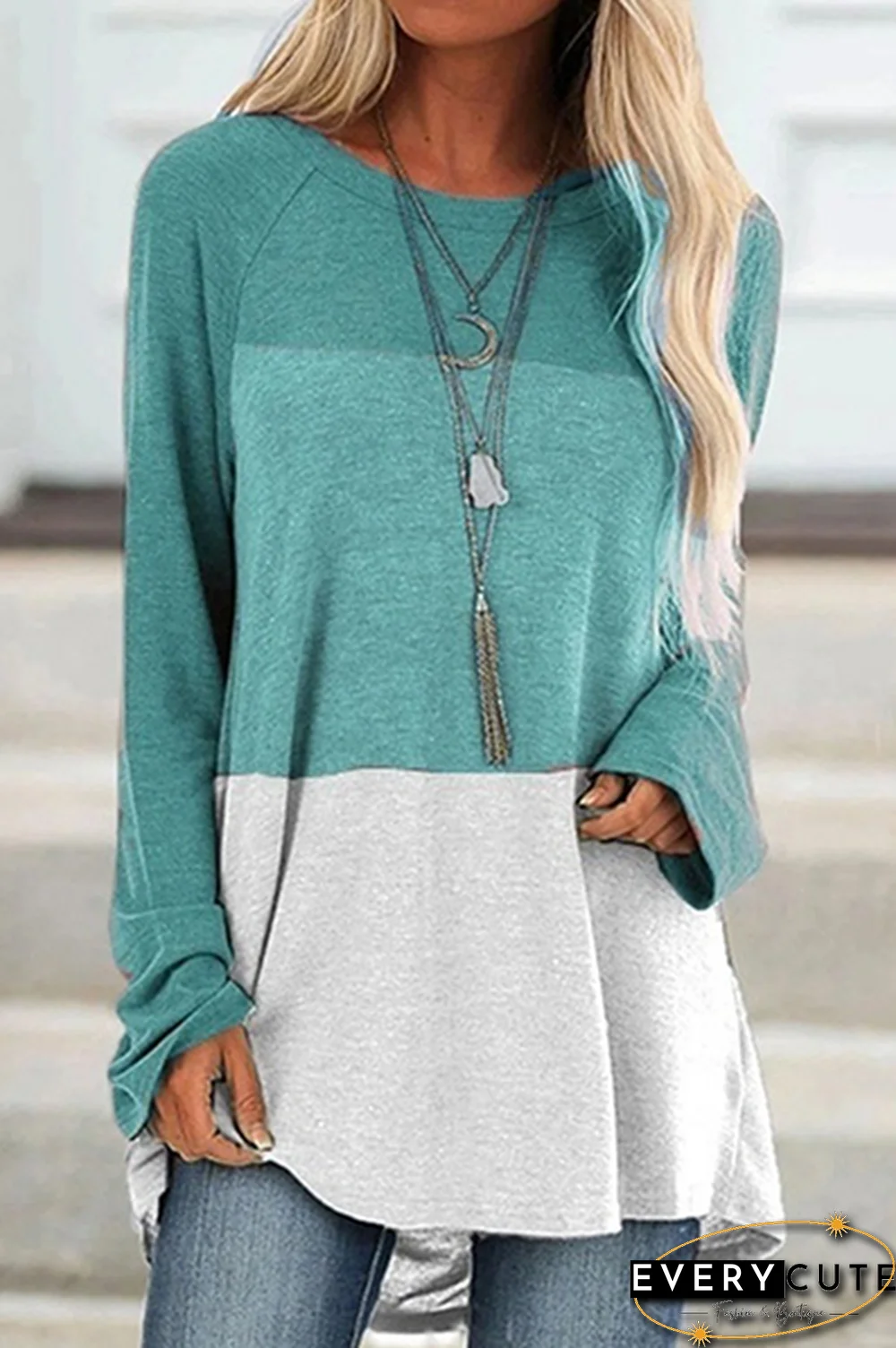 Casual Patchwork Basic Contrast O Neck Tops(6 Colors)