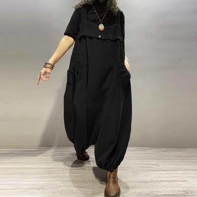 Fashion Suspenders ZANZEA Women Autumn Wide Leg Rompers Casual Corduroy Jumpsuits Loose Playsuits Solid Drop-Crotch Overalls