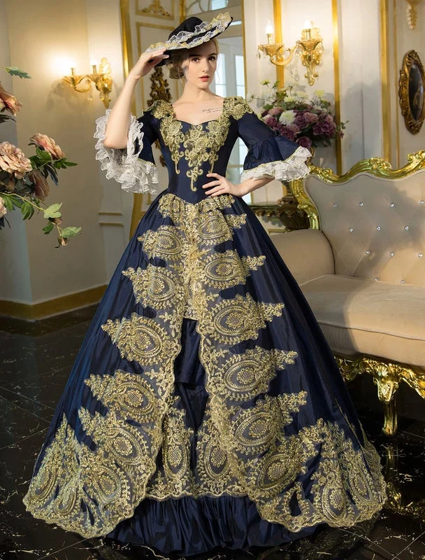 Halloween Costume Retro Rococo Embroidered Bell Sleeve Lace Up  Renaissance Gown Vitorian Dress  Novameme